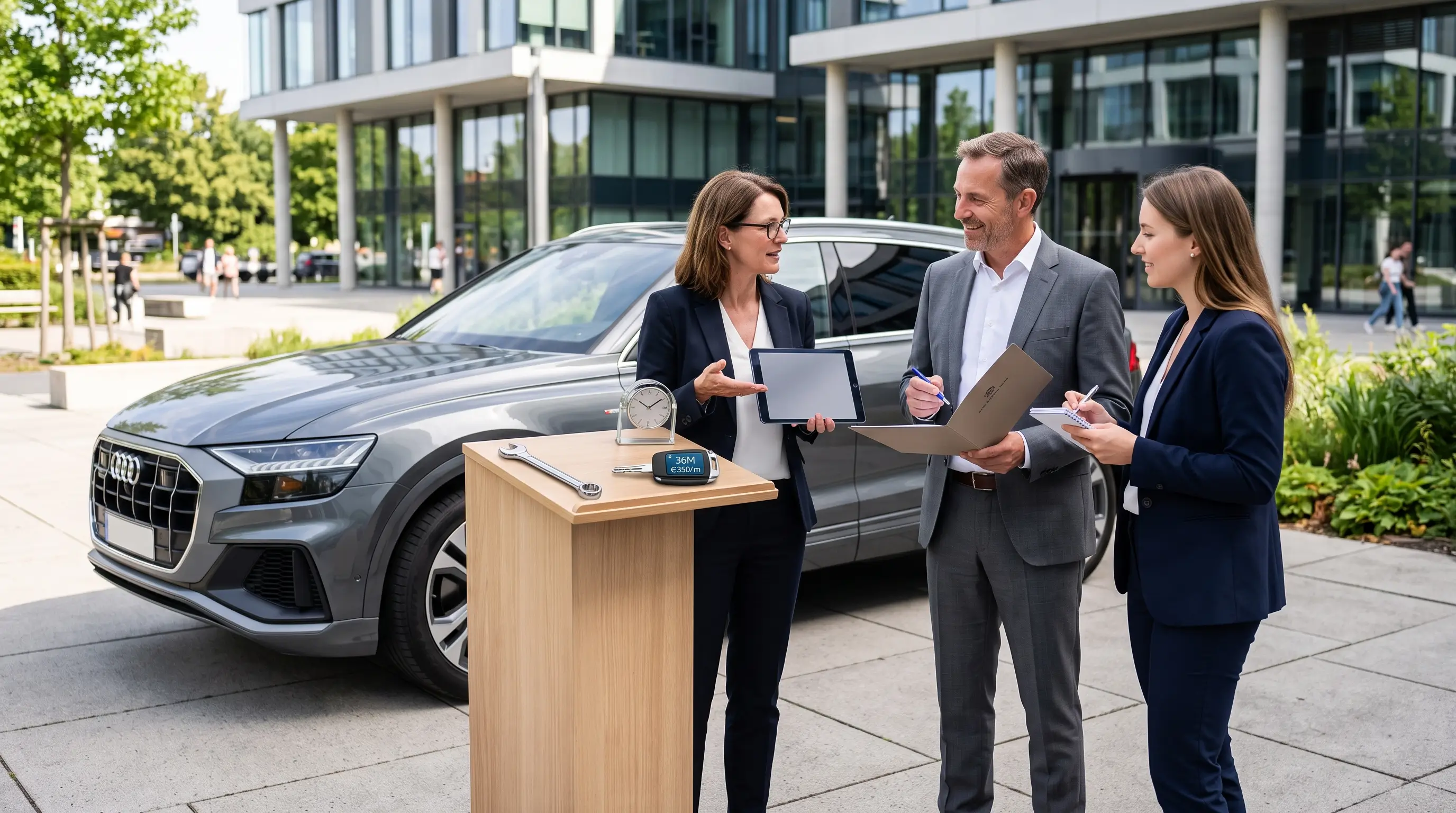 Une infographie visuelle illustrant les solutions de leasing corporatif et leurs caractéristiques clés.