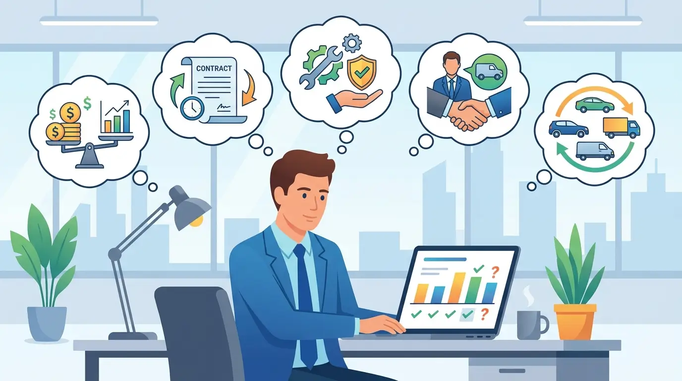 Un homme d'affaires examinant les options pour des solutions de leasing corporatif sur son ordinateur portable.