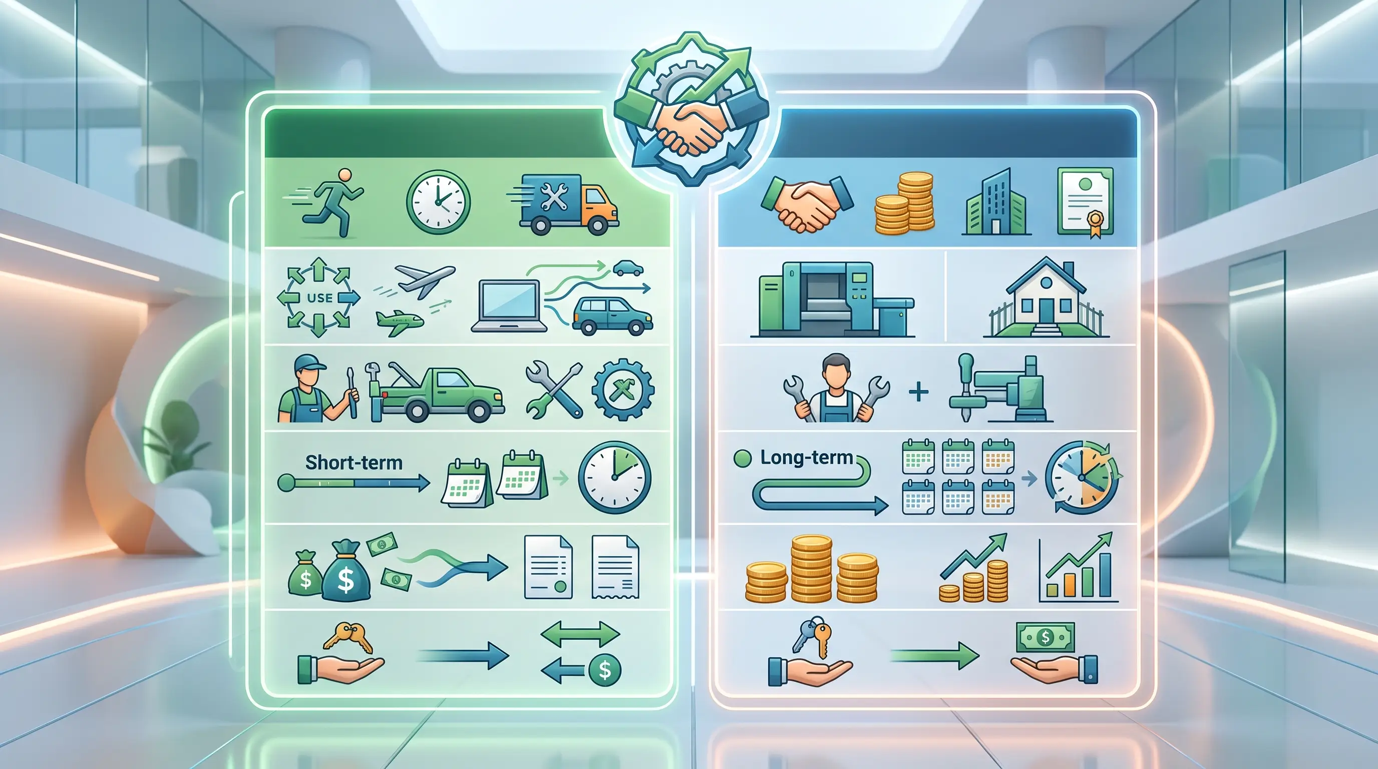 Une comparaison visuelle des options de leasing opérationnel vs. leasing financier. — Solutions de Leasing Corporatif